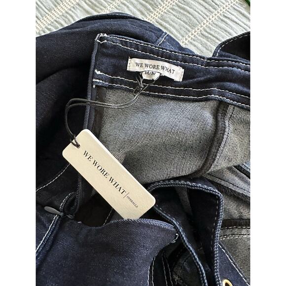 New WeWoreWhat Revolve Corset Overalls Stretch Denim Dark Wash Medium MSRP $198 - Picture 8 of 12